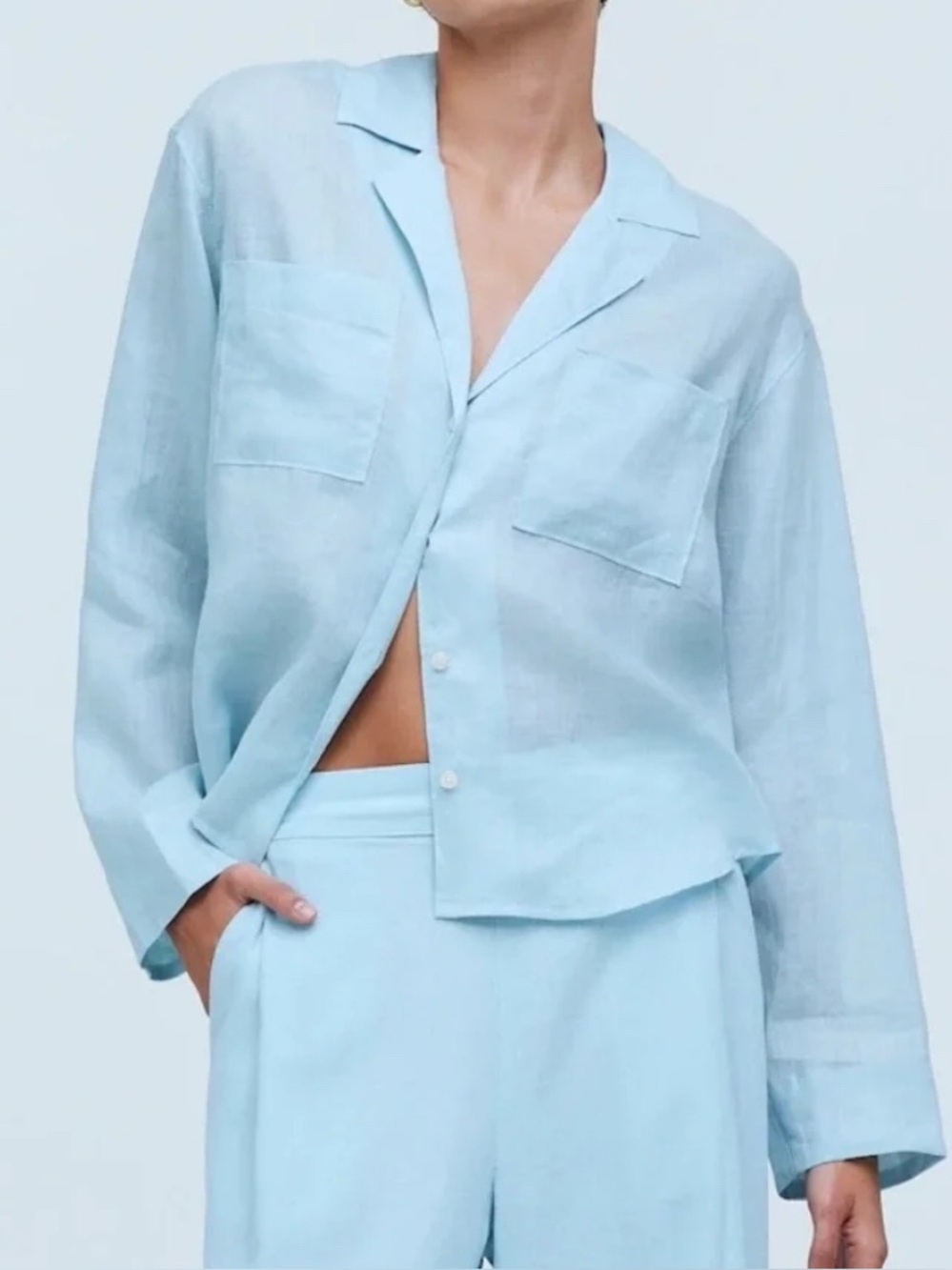 Madewelll Light Blue Relaxed Button-Down Crop Shirt, size XL